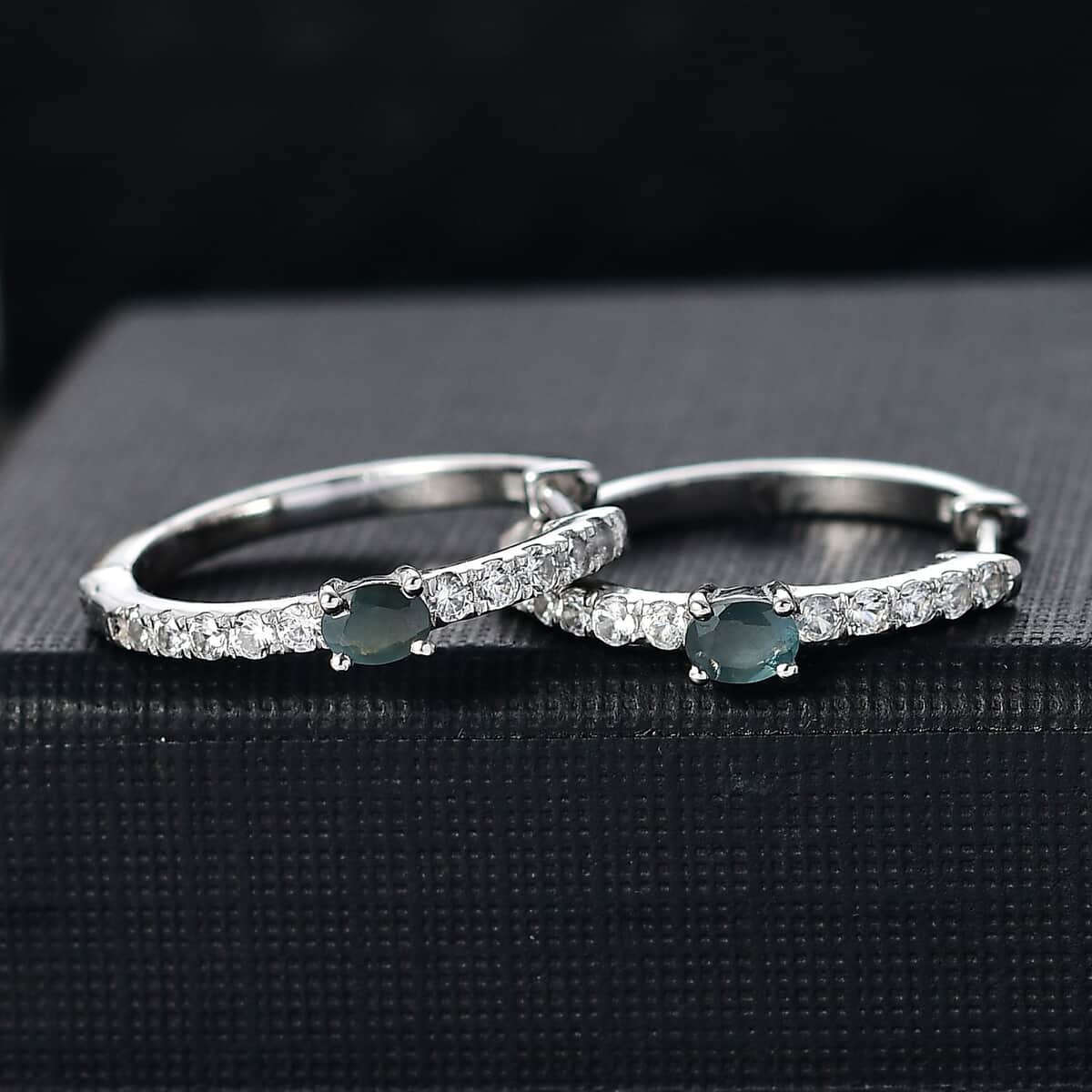 Narsipatnam Alexandrite and White Zircon 1.00 ctw Hoop Earrings in Rhodium Over Sterling Silver image number 1