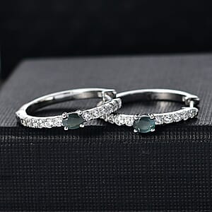 D'Joy Narsipatnam Alexandrite and White Zircon 1.00 ctw Hoop Earrings in Rhodium Over Sterling Silver