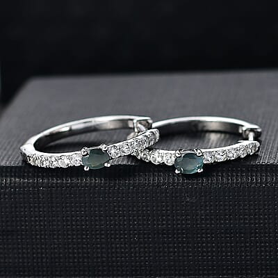 D'Joy Narsipatnam Alexandrite and White Zircon 1.00 ctw Hoop Earrings in Rhodium Over Sterling Silver