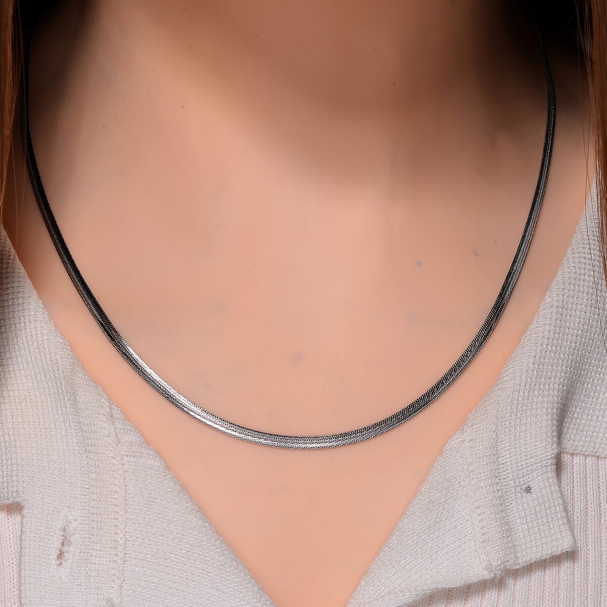 Brocaded Blade Chain Necklace in Rhodium Over Sterling Silver 8.85 Grams 20 Inches image number 1