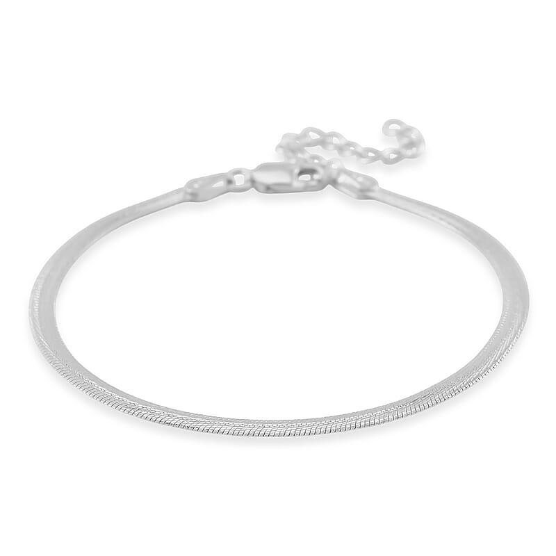 Herringbone Chain Bracelet in Rhodium Over Sterling Silver (6.50-8.0In) 3.35 Grams