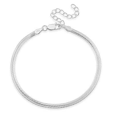 Herringbone Chain Bracelet in Rhodium Over Sterling Silver (6.50-8.0In) 3.35 Grams