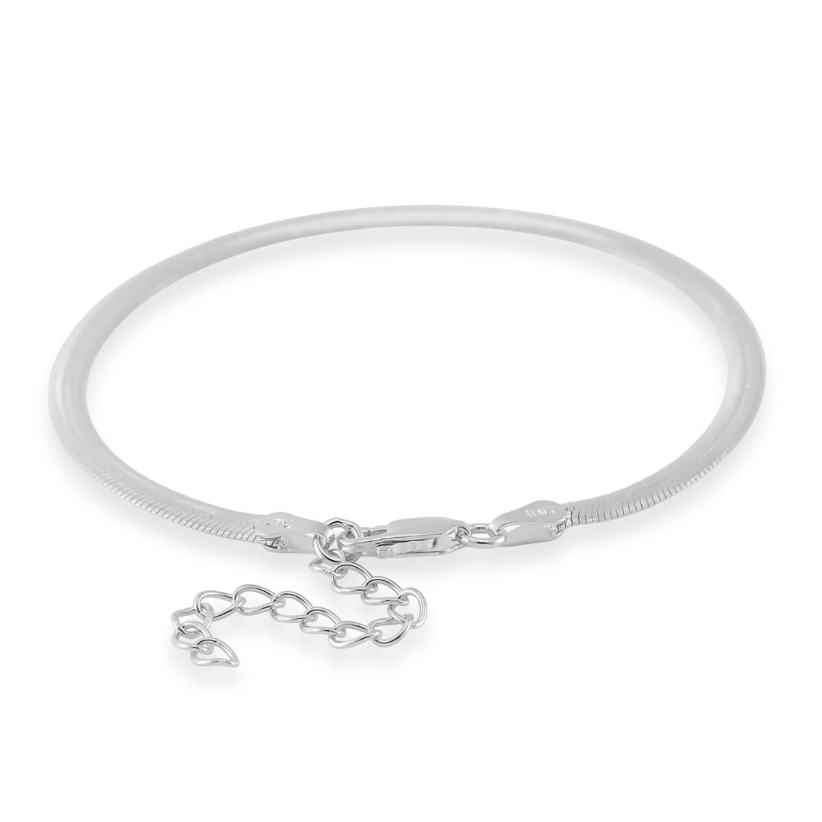 Herringbone Chain Bracelet in Rhodium Over Sterling Silver (6.50-8.0In) 3.35 Grams image number 3