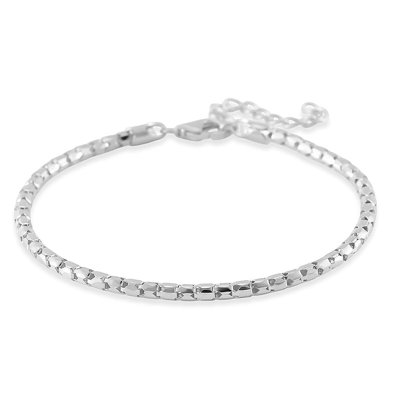 Fancy Chain Bracelet in Rhodium Over Sterling Silver (6.50-8.0In) 2.75 Grams