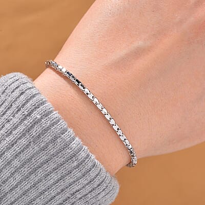 Fancy Chain Bracelet in Rhodium Over Sterling Silver (6.50-8.0In) 2.75 Grams