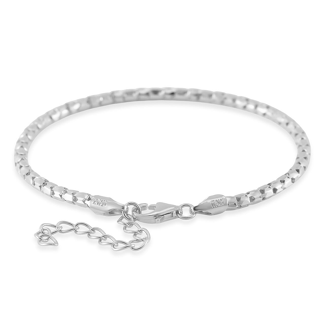 Fancy Chain Bracelet in Rhodium Over Sterling Silver (6.50-8.0In) 2.75 Grams