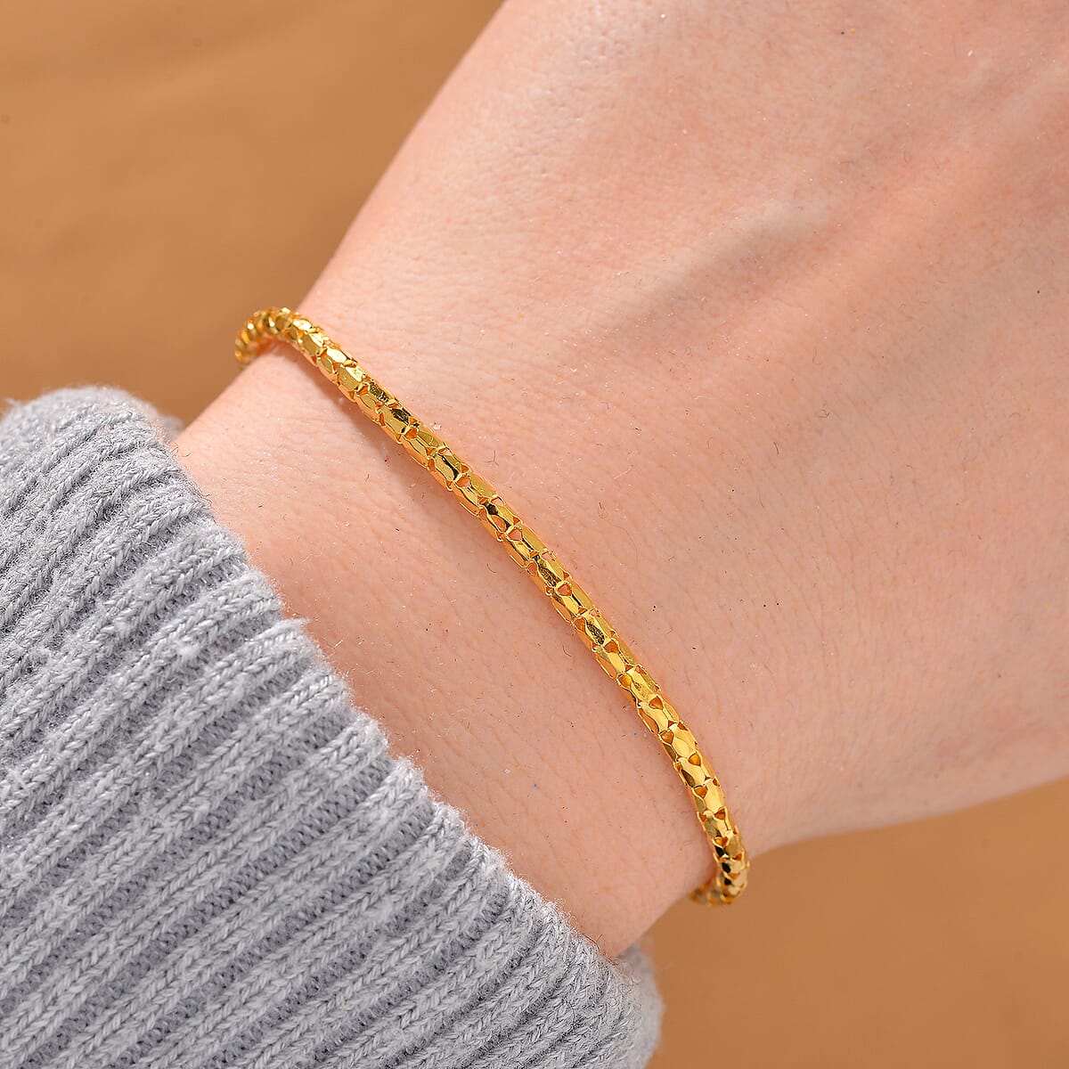 Fancy Chain Bracelet in 14K Yellow Gold Over Sterling Silver (6.50-8.0In) 2.75 Grams image number 1