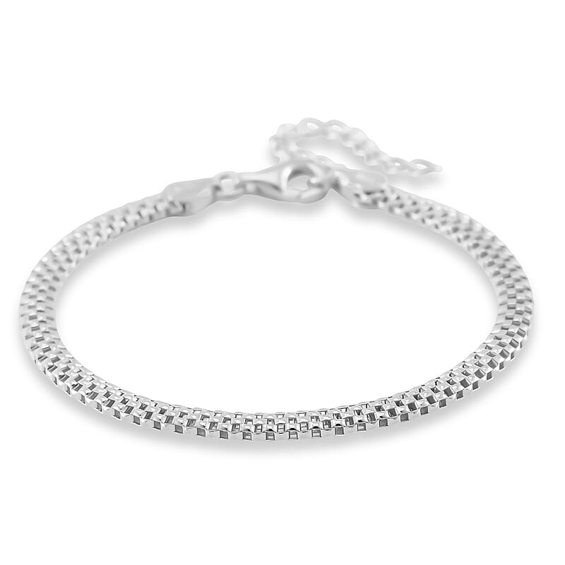 Box Chain Bracelet in Rhodium Over Sterling Silver (6.50-8.0In) 2.50 Grams