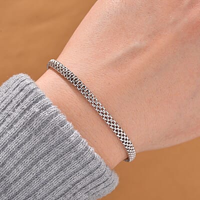 Box Chain Bracelet in Rhodium Over Sterling Silver (6.50-8.0In) 2.50 Grams