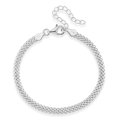 Box Chain Bracelet in Rhodium Over Sterling Silver (6.50-8.0In) 2.50 Grams