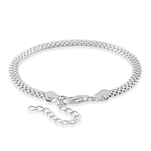Box Chain Bracelet in Rhodium Over Sterling Silver (6.50-8.0In) 2.50 Grams