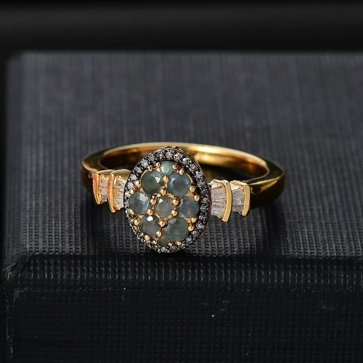 Narsipatnam Alexandrite, Natural Champagne and White Diamond 0.70 ctw Eternal Glow Ring in 18K Vermeil Yellow Gold Over Sterling Silver (Size 10.0) image number 1