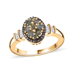Narsipatnam Alexandrite, Natural Champagne and White Diamond 0.70 ctw Eternal Glow Ring in 18K Vermeil Yellow Gold Over Sterling Silver (Size 7.0)