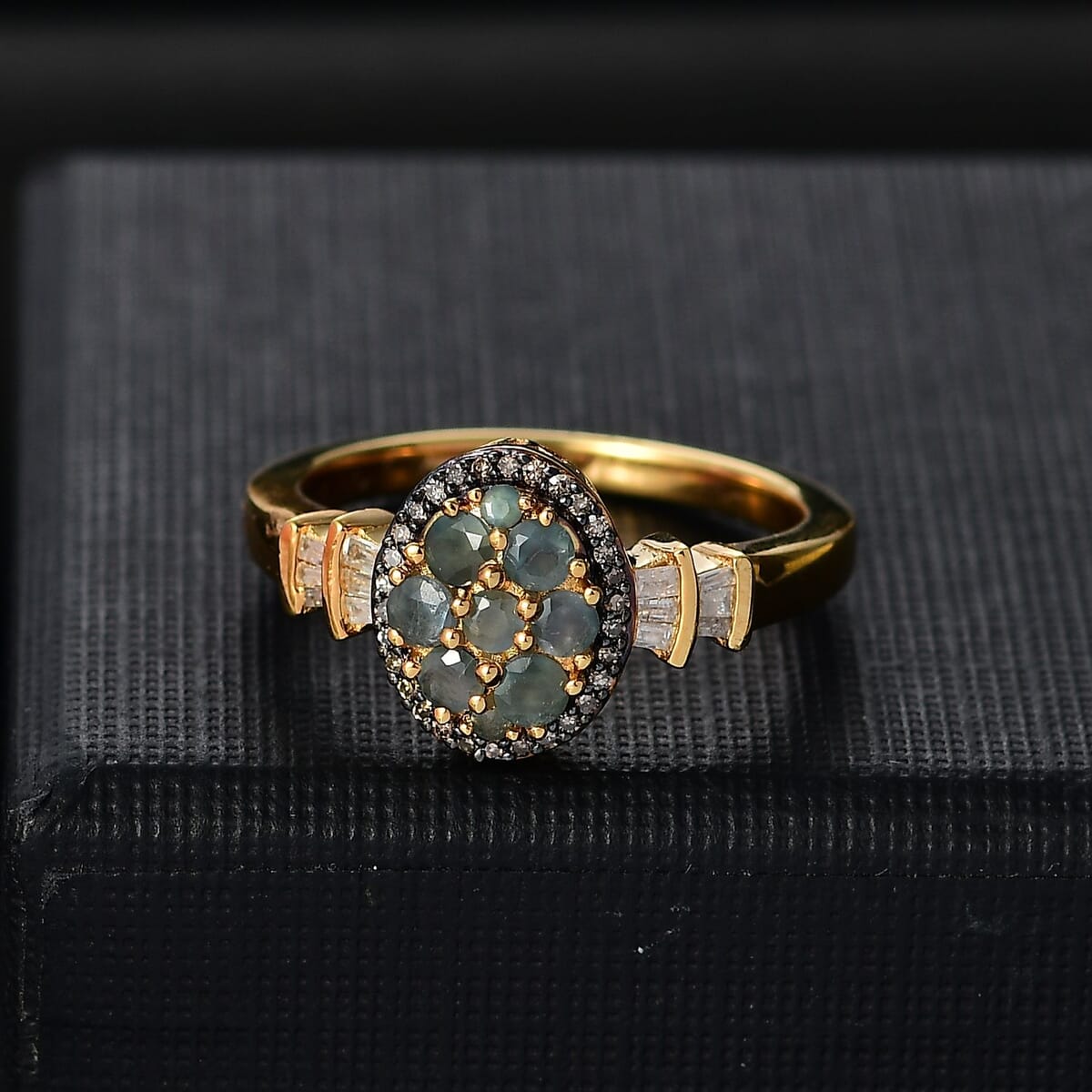 Narsipatnam Alexandrite, Natural Champagne and White Diamond 0.70 ctw Eternal Glow Ring in 18K Vermeil Yellow Gold Over Sterling Silver (Size 7.0) image number 1