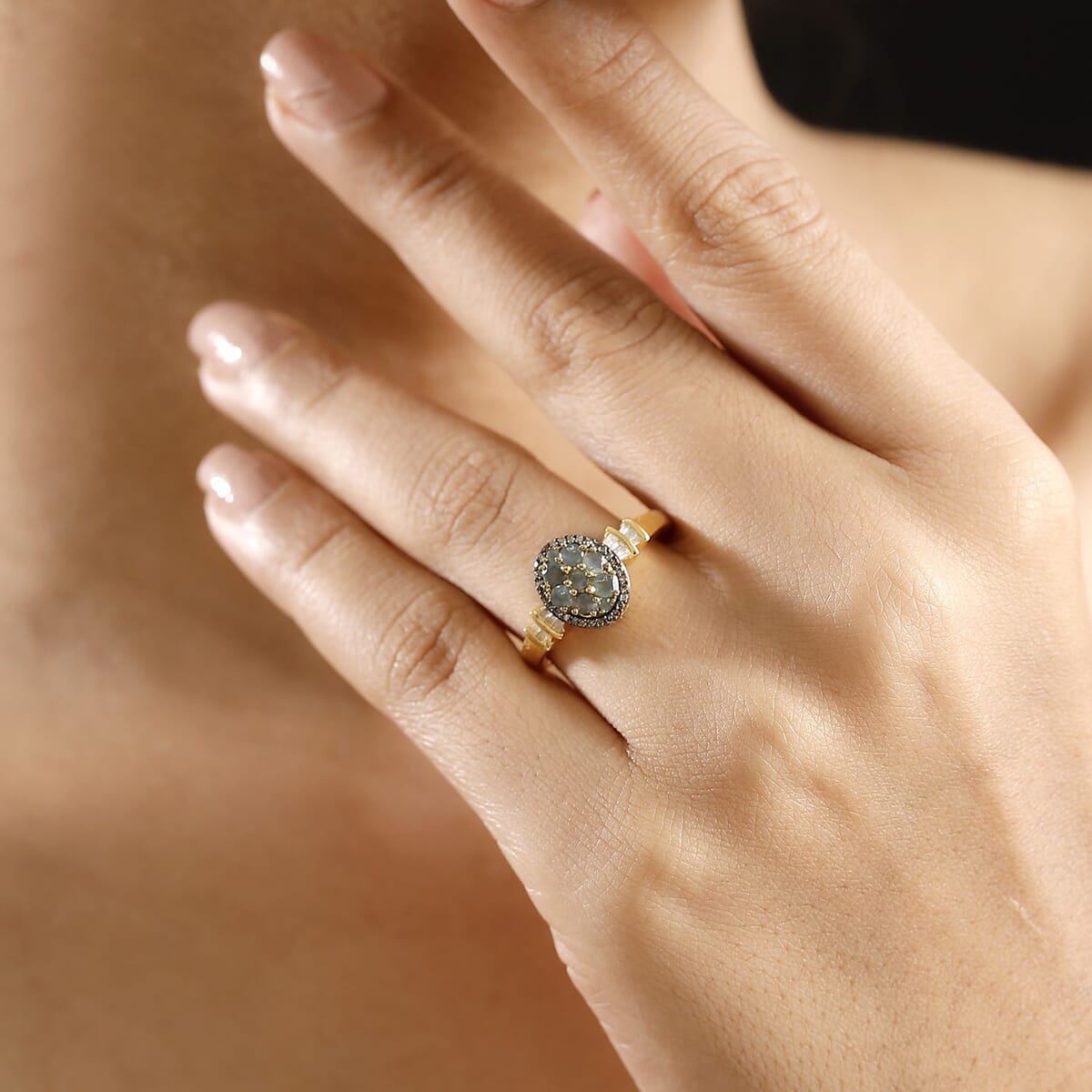 Narsipatnam Alexandrite, Natural Champagne and White Diamond 0.70 ctw Eternal Glow Ring in 18K Vermeil Yellow Gold Over Sterling Silver (Size 7.0) image number 2