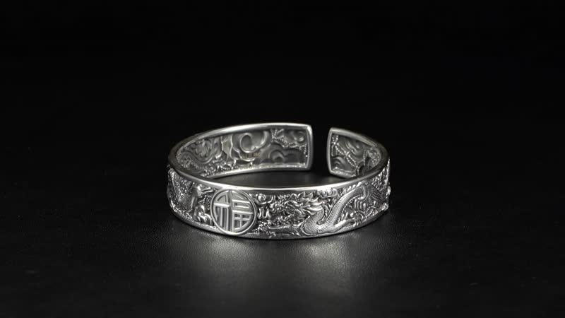 Dragon and Phoenix Cuff Bracelet in 999 Fine Silver (7.25 In) 48.35 Grams