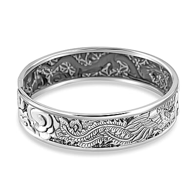 Dragon and Phoenix Cuff Bracelet in 999 Fine Silver (7.25 In) 48.35 Grams