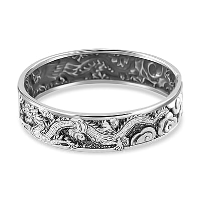 Dragon and Phoenix Cuff Bracelet in 999 Fine Silver (7.25 In) 48.35 Grams