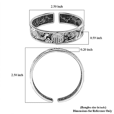 Dragon and Phoenix Cuff Bracelet in 999 Fine Silver (7.25 In) 48.35 Grams