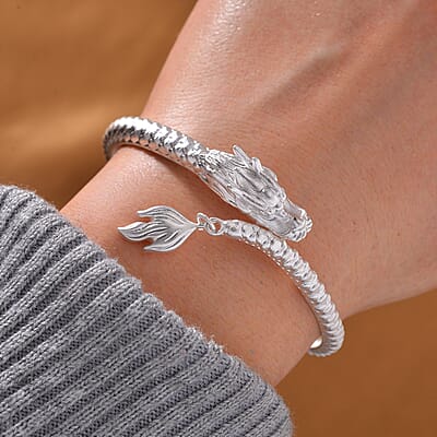Dragon Bangle Bracelet in 999 Fine Silver (7.25 In) 32.5 Grams