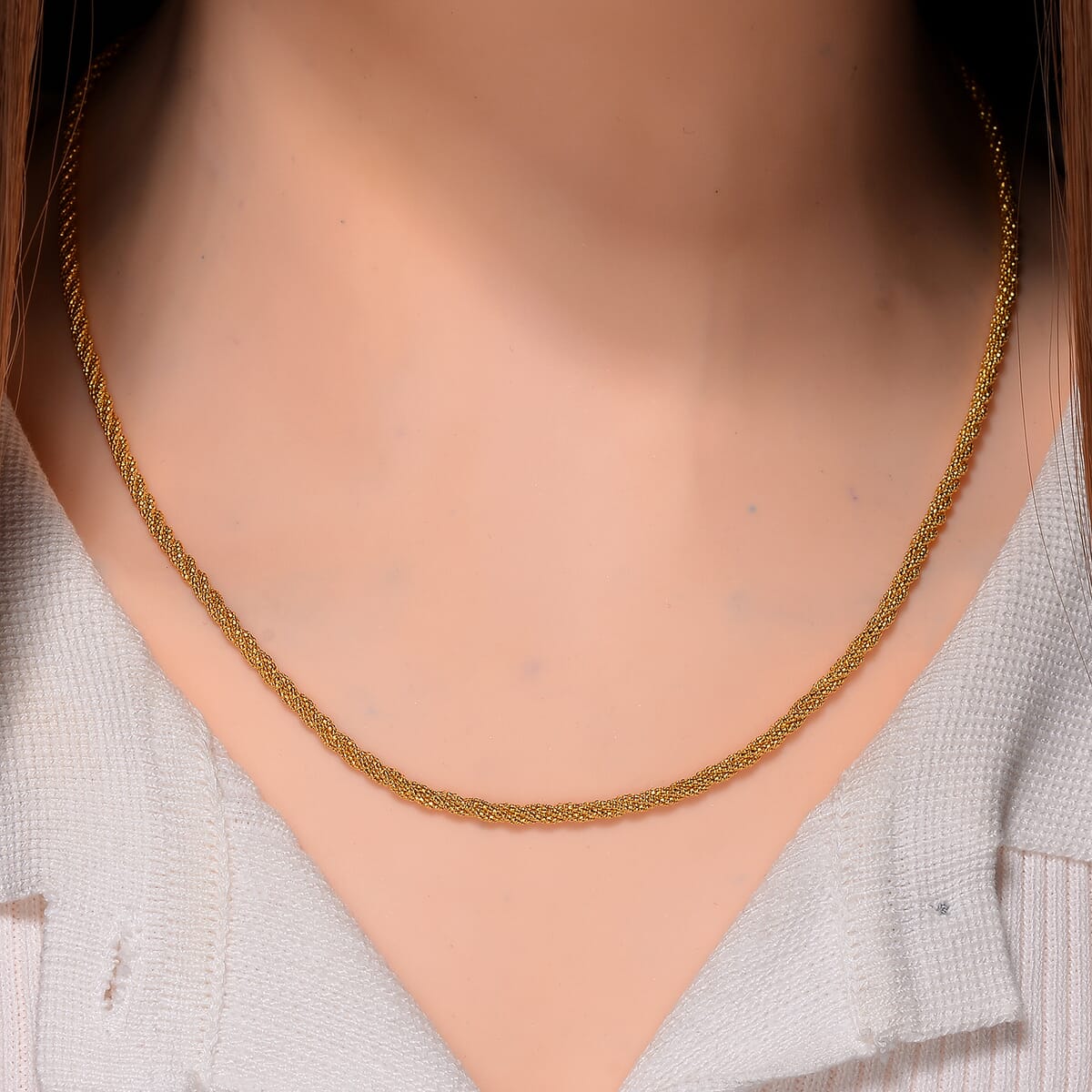 Twist Small Round Hug Chain Necklace in 14K Yellow Gold Over Sterling Silver 7 Grams 20 Inches image number 1