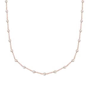 Premium White Freshwater Pearl Station Necklace in ION Plated RG Stainless Steel 24 Inches