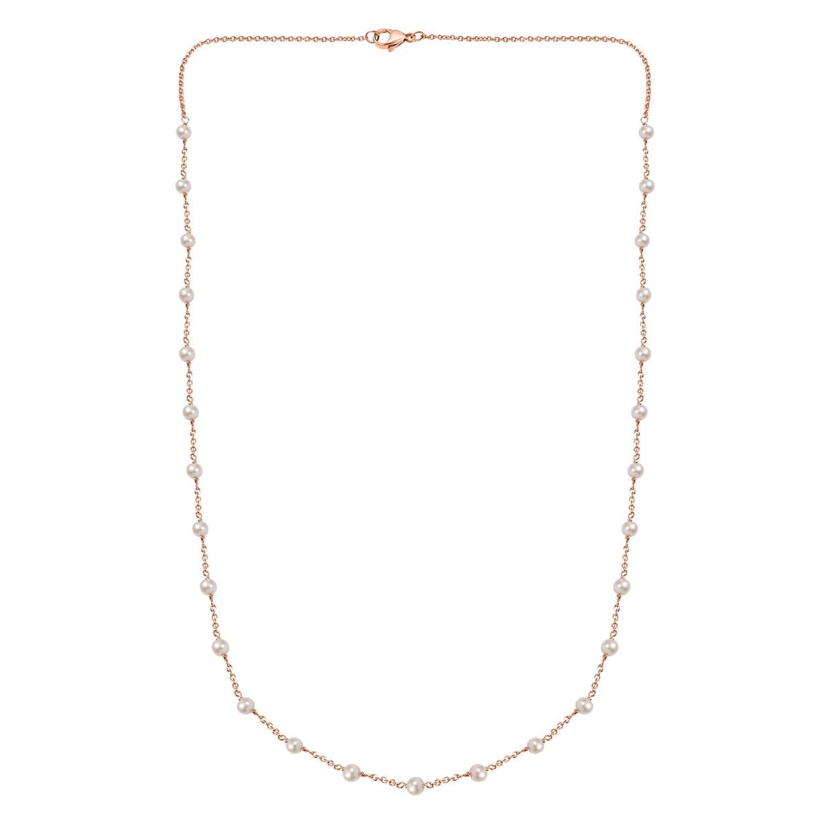 Premium White Freshwater Pearl Station Necklace (24 Inches) in ION Plated RG Stainless Steel image number 3