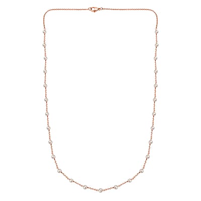 Premium White Freshwater Pearl Station Necklace in ION Plated RG Stainless Steel 24 Inches