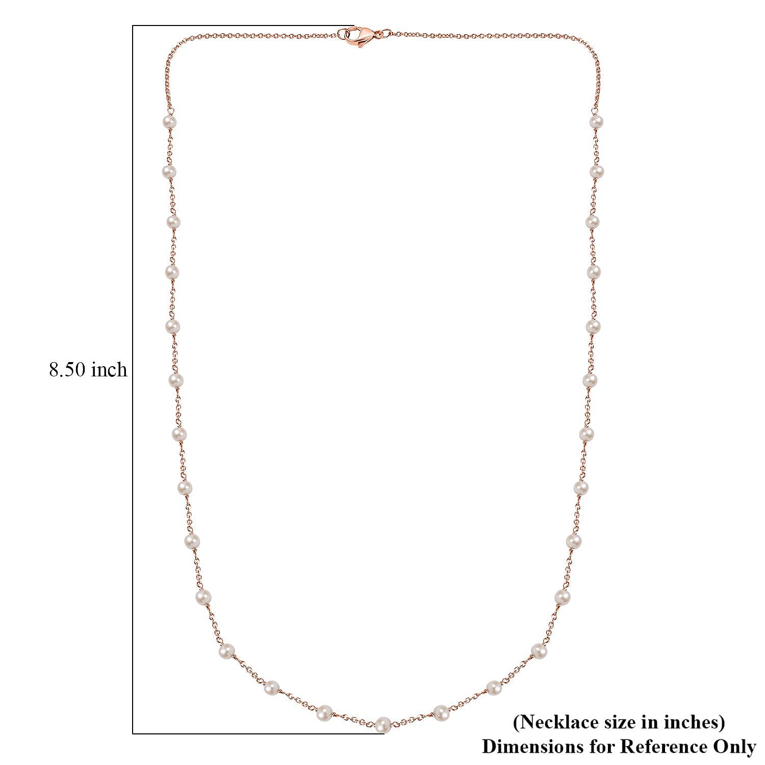Premium White Freshwater Pearl Station Necklace in ION Plated RG Stainless Steel 24 Inches