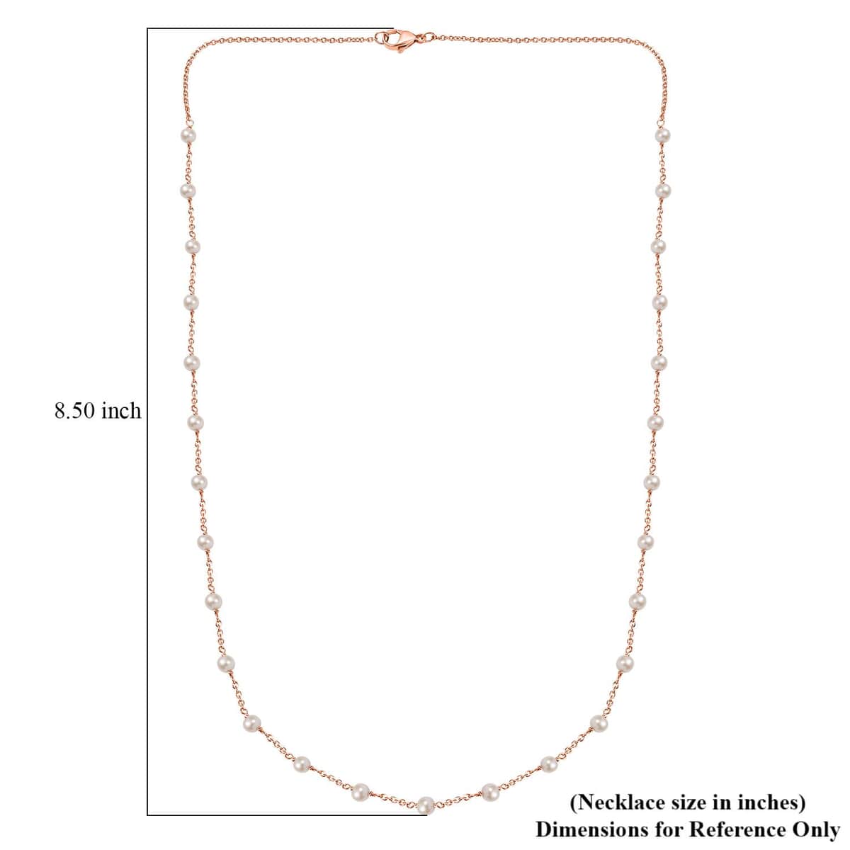 Premium White Freshwater Pearl Station Necklace (24 Inches) in ION Plated RG Stainless Steel image number 5