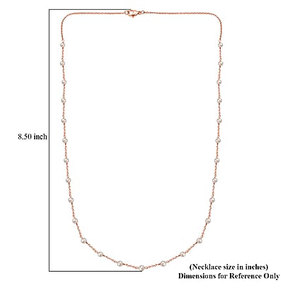 Premium White Freshwater Pearl Station Necklace in ION Plated RG Stainless Steel 24 Inches