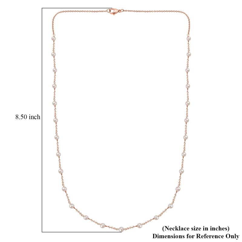 Premium White Freshwater Pearl Station Necklace in ION Plated RG Stainless Steel 24 Inches