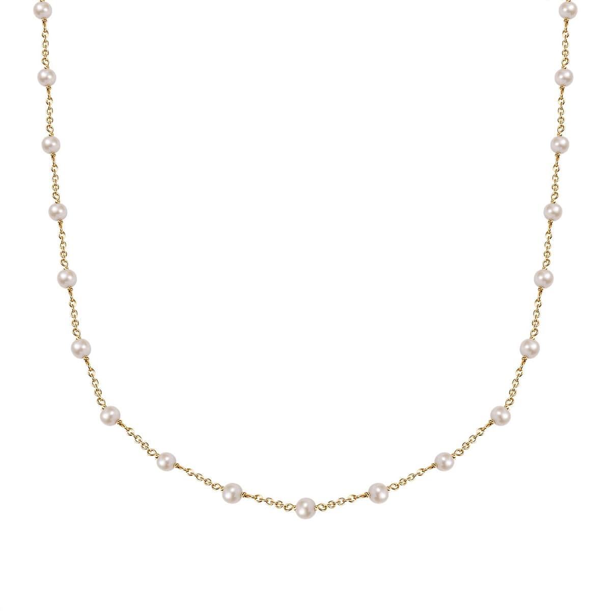 Premium White Freshwater Pearl Station Necklace in ION Plated YG Stainless Steel 24 Inches image number 0