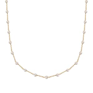 Premium White Freshwater Pearl Station Necklace in ION Plated YG Stainless Steel 24 Inches