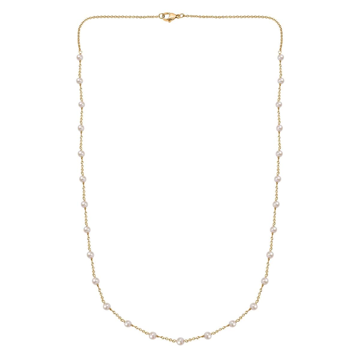 Premium White Freshwater Pearl Station Necklace in ION Plated YG Stainless Steel 24 Inches image number 3