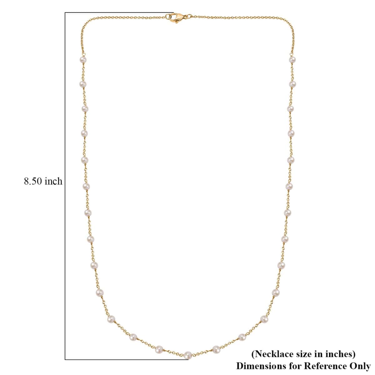 Premium White Freshwater Pearl Station Necklace in ION Plated YG Stainless Steel 24 Inches image number 5