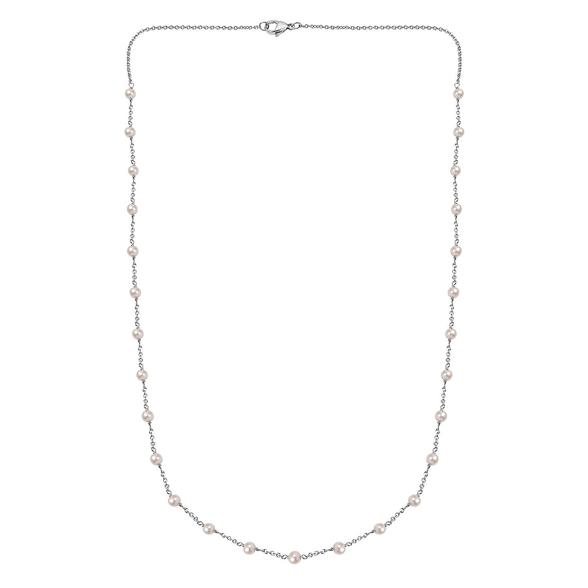 Premium White Freshwater Pearl Station Necklace in Stainless Steel 24 Inches image number 3
