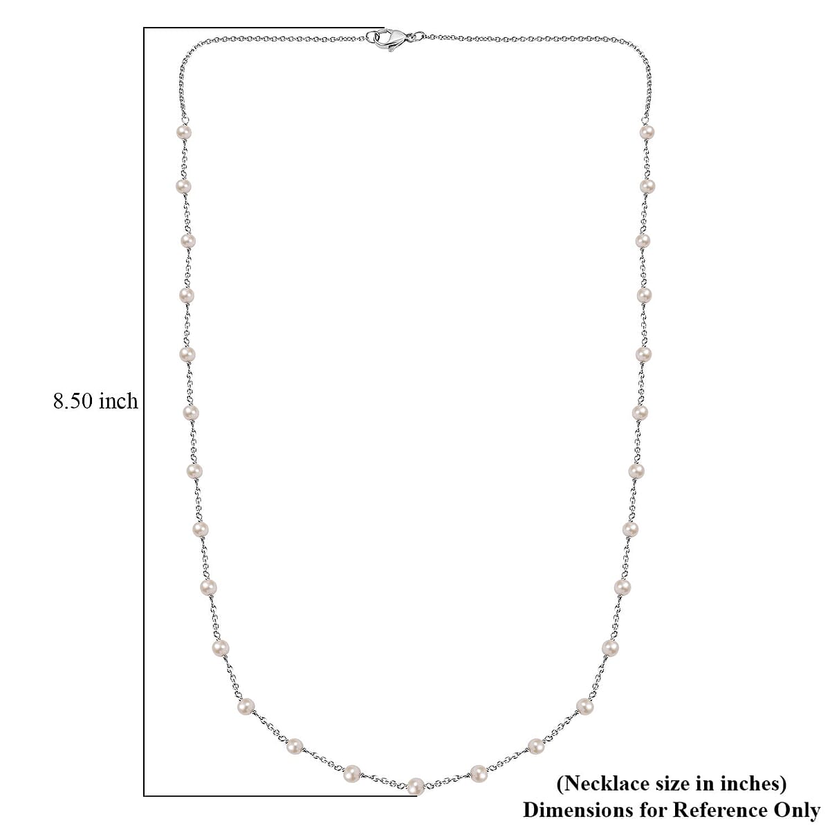 Premium White Freshwater Pearl Station Necklace in Stainless Steel 24 Inches image number 5