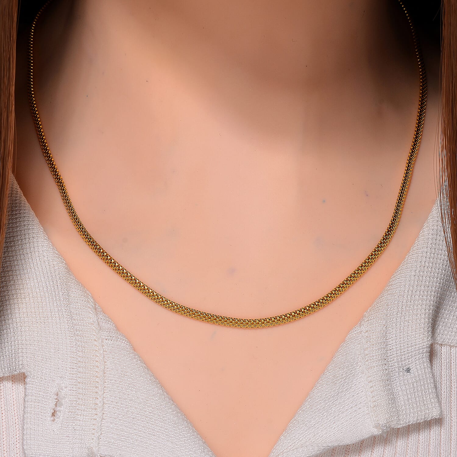 Flat Grid Chain Necklace in 14K Yellow Gold Over Sterling Silver 6.4 Grams 20 Inches