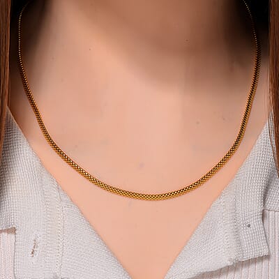Flat Grid Chain Necklace in 14K Yellow Gold Over Sterling Silver 6.4 Grams 20 Inches