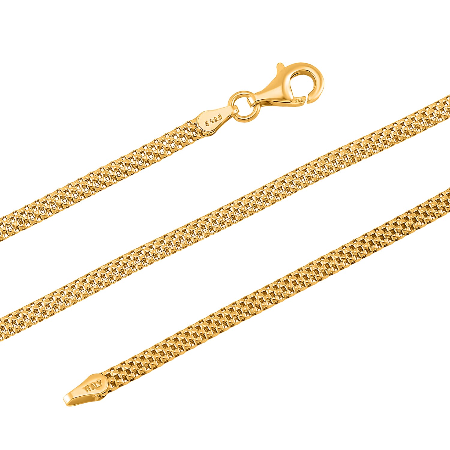 Flat Grid Chain Necklace in 14K Yellow Gold Over Sterling Silver 6.4 Grams 20 Inches