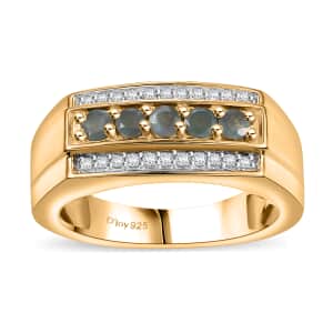 Narsipatnam Alexandrite and White Zircon 0.70 ctw Men's Ring in 18K Vermeil Yellow Gold Over Sterling Silver (Size 10.0)