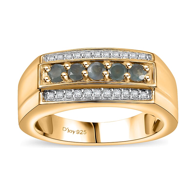 D'Joy Narsipatnam Alexandrite and White Zircon 0.70 ctw Men's Ring in 18K Vermeil Yellow Gold Over Sterling Silver (Size 10.0)