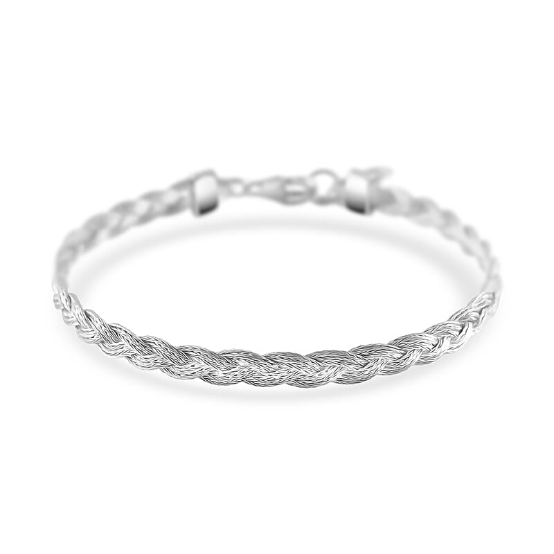 Flat Mesh Chain Bracelet in Rhodium Over Sterling Silver (7-8In) 5 Grams