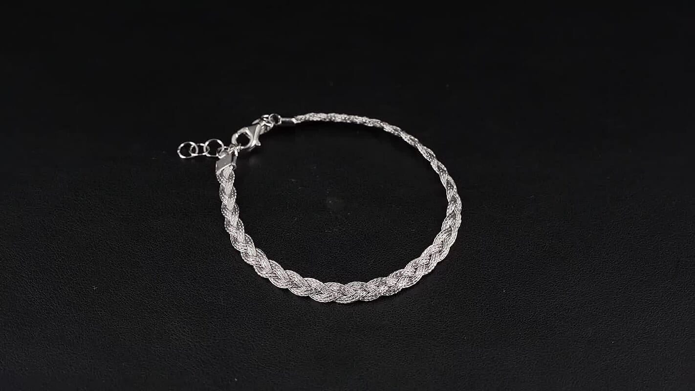 Flat Mesh Chain Bracelet in Rhodium Over Sterling Silver (7-8In) 5 Grams