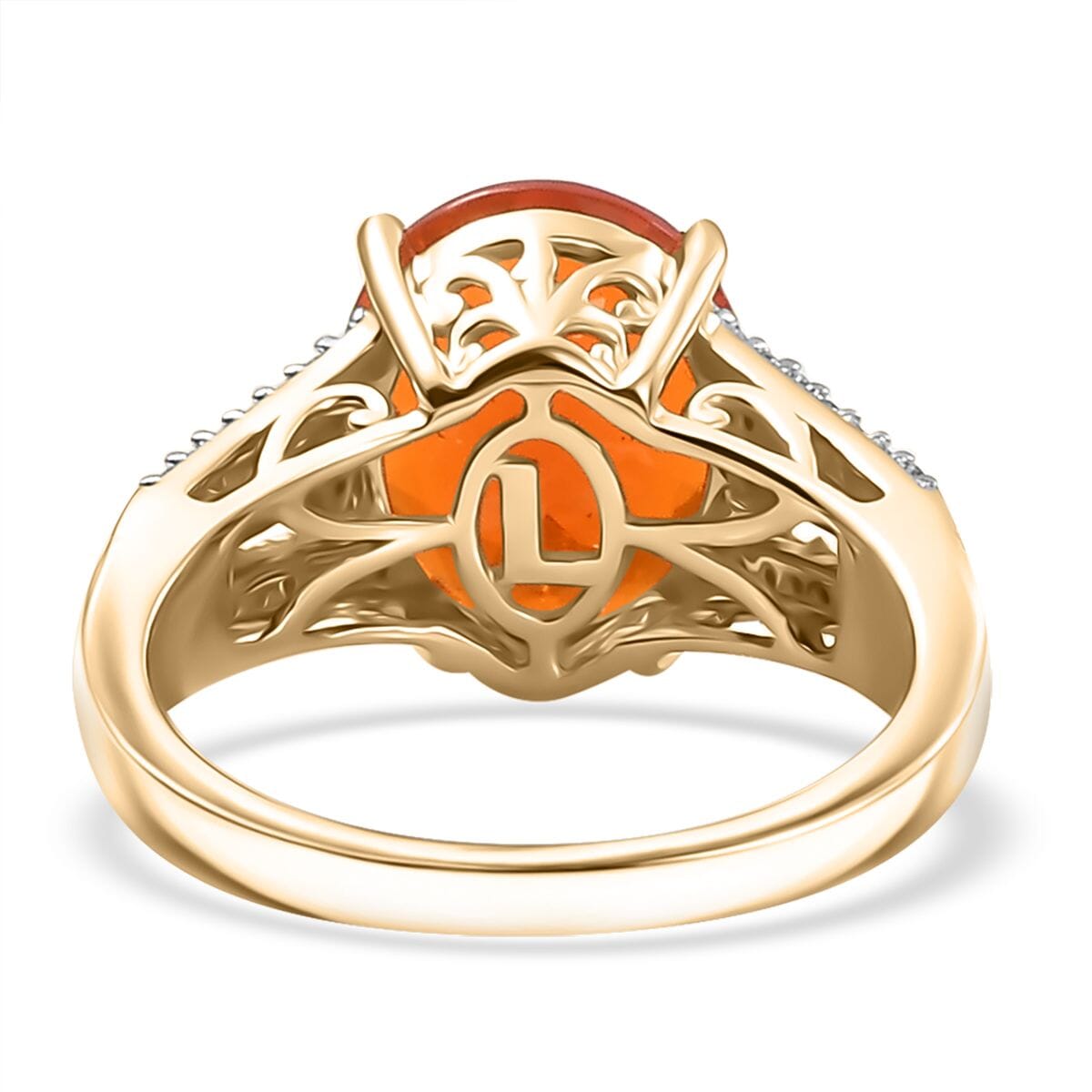 Luxoro AAA La Trinidad Fire Opal, Padparadscha Sapphire, Natural Champagne and White Diamond 3.40 ctw Ring in 10K Yellow Gold (Size 10.0) image number 4
