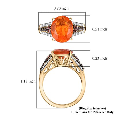 Luxoro 10K Yellow Gold Premium Mexican Cherry Fire Opal, Padparadscha Sapphire, Natural Champagne and White Diamond (0.20 cts) Ring (Size 12.0) 3.55 ctw