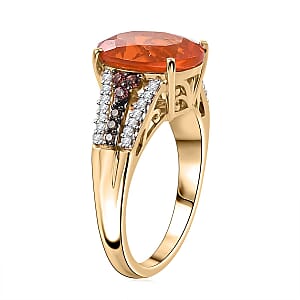 Luxoro AAA La Trinidad Fire Opal, Padparadscha Sapphire, Natural Champagne and White Diamond 3.40 ctw Ring in 10K Yellow Gold (Size 7.0)