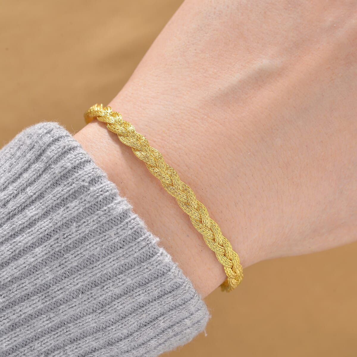 Flat Mesh Chain Bracelet in 14K Yellow Gold Over Sterling Silver (7-8In) 5 Grams image number 1