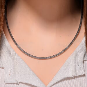 3mm Diagonal Wire Chain Necklace in Rhodium Over Sterling Silver 9.80 Grams 20 Inches